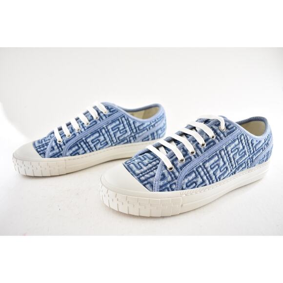 Fendi Domino Blue Denim FF Logo White Platform Logo Low Top Trainer Sneaker 38 - Picture 11 of 14